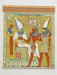 Seti I wird von Horus vor Osiris und Hathor geführt
